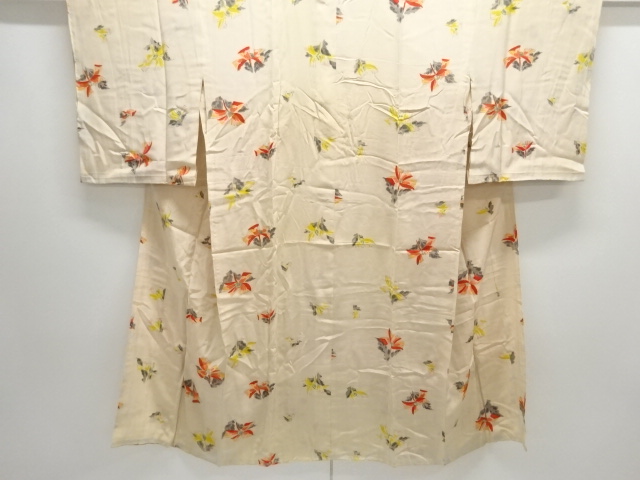 JAPANESE KIMONO / ANTIQUE NAGAJUBAN / SILK / KINSHA / FLOWERS